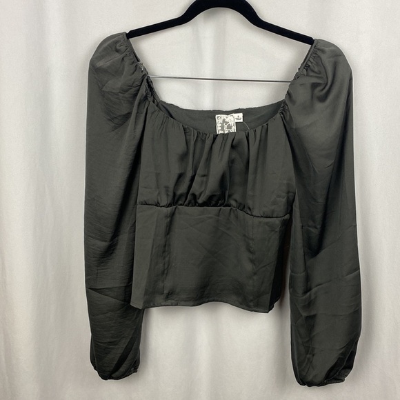 Anthropologie Sadie & Sage Satin Minute Stroll Smock Top Blouse Grey - Small - Picture 2 of 10
